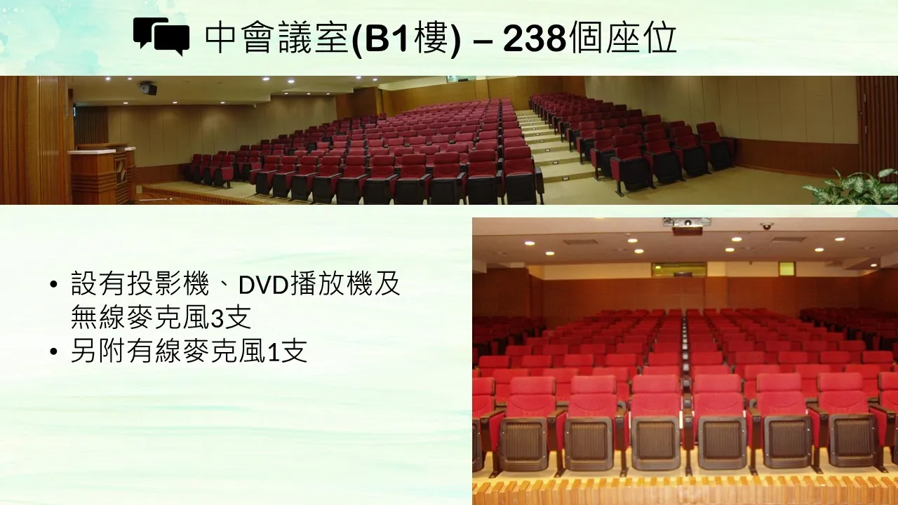 中會議室(B1樓)–238個座位
